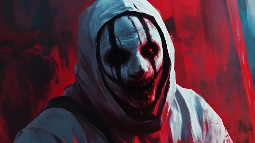 Hooded nightmare entity grins within a blood-red haze