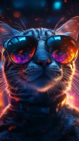 Cool Cat Rocking Neon Sunglasses with Glowing Style
