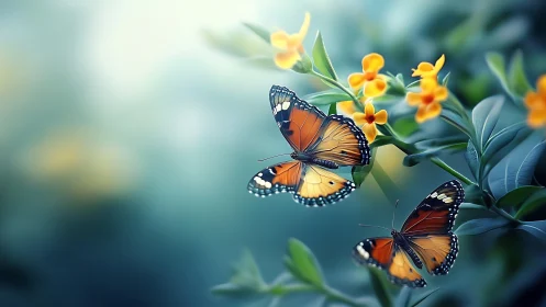 Sunlit monarchs trade quiet whispers above amber blooms