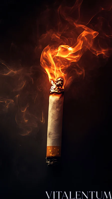 Burning cigarette glows with fierce, thought provoking flame.