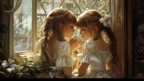 Twin Sisters' Garden Window: Whispered Secrets in Golden Afternoon Light