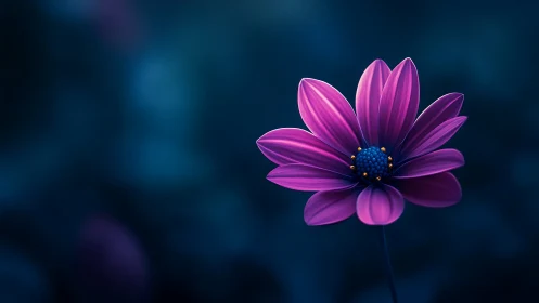 Vibrant Purple Daisy Against Dark Teal Background.