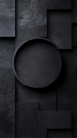 Monochrome circular void intersects layered matte black planes