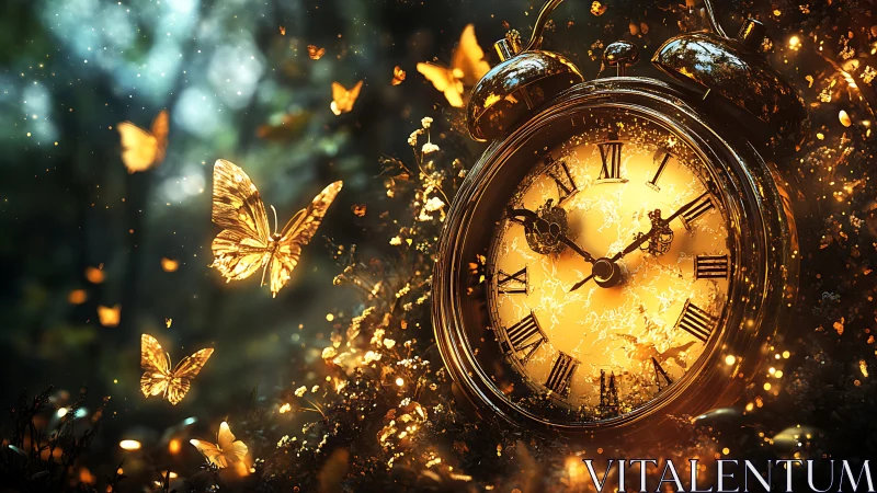 Firefly hours spill from a golden clock into wild twilight