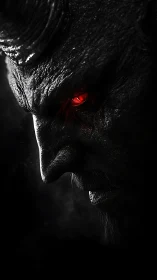 Smoldering demon profile with ember-bright infernal gaze.