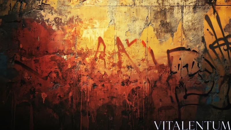 Sunset graffiti wall where texture and color quietly collide.