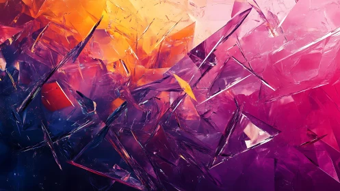 Abstract Shattered Glass in Vibrant Purple and Orange Tones.