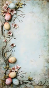 Pastel eggs and blossoms quietly frame a dreamy spring sky