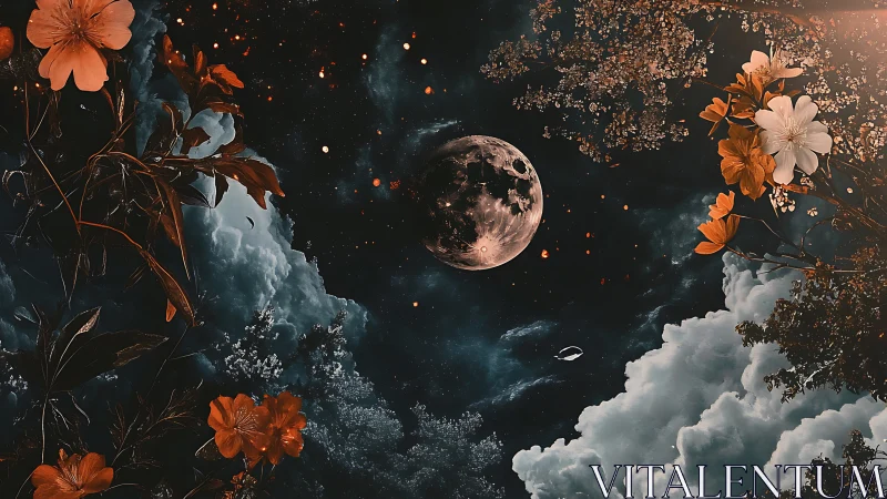 Moonlit blossoms drift gently above a dreaming night sky