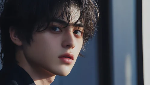 Soft side-lit close-up portrait with cinematic shallow depth