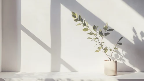 Minimalist potted branch rendered in soft directional window light