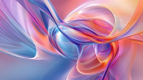 Luminous swirling ribbons merge in soft pastel gradients.