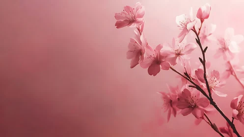 Cherry blossom branch against soft rose gradient background.