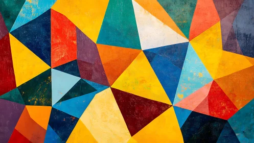 Polygonal chromatic tessellation with textured geometric planes.