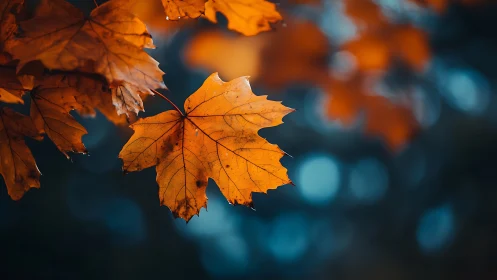 Copperleaf twilight glow against dreamy teal bokeh sky.