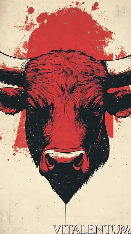 Red bull head illustration with bold splatter background.