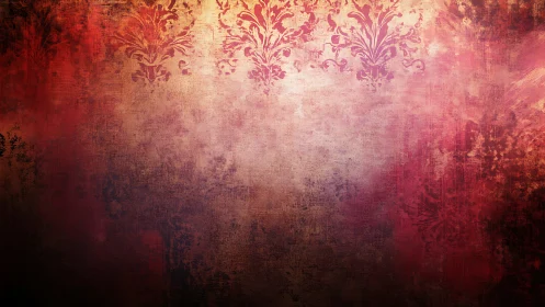 Textured red gradient background with faded floral motif.