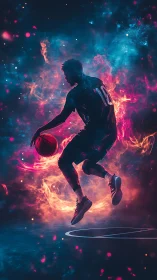 Cosmic crossover moment with a glowing urban baller.