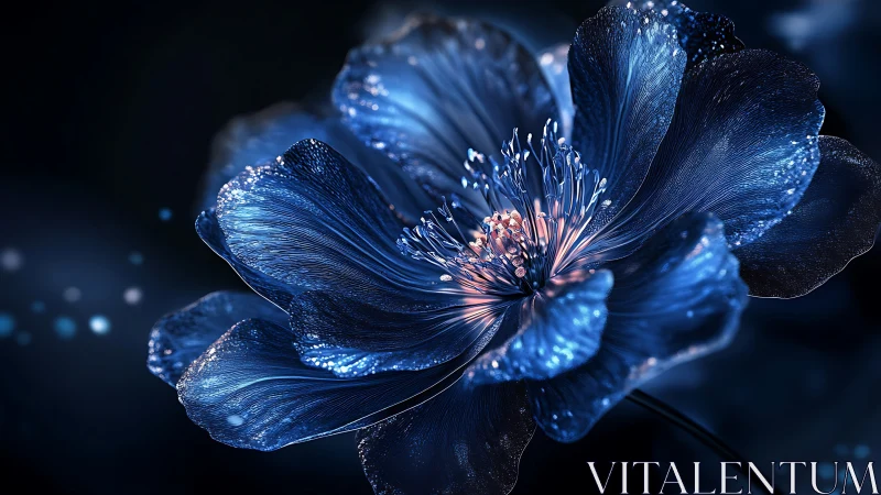 Luminous Blue Flower in Elegant Darkness.