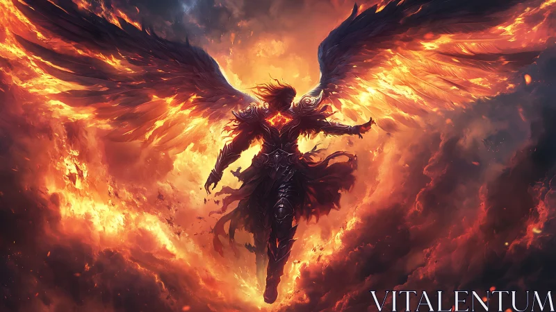 Fiery winged guardian rising with bold, untamed energy.