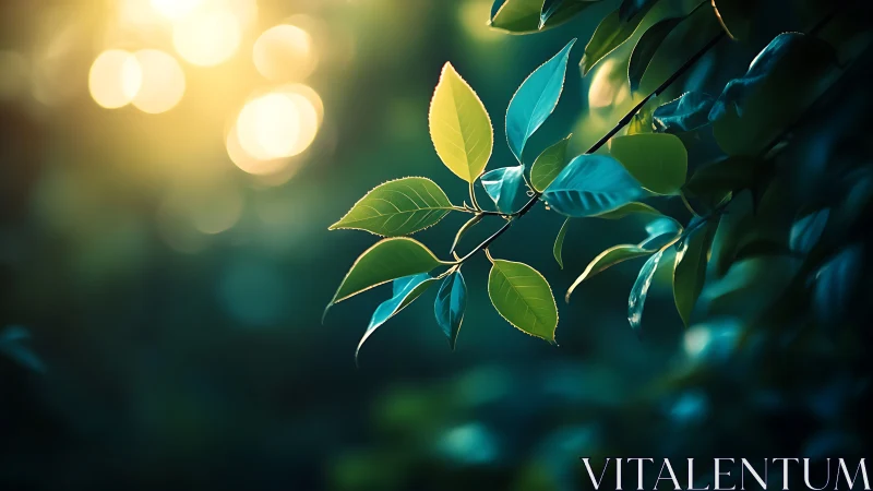 Sunlit Green Leaves in Nature, Soft Focus Photography Style.
