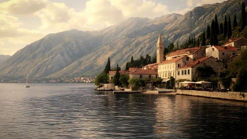 Waterside Sanctuary: Alpine Church Crowned by Stone Mountains.