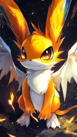 Fox-winged ember guardian grins through falling sparks tonight