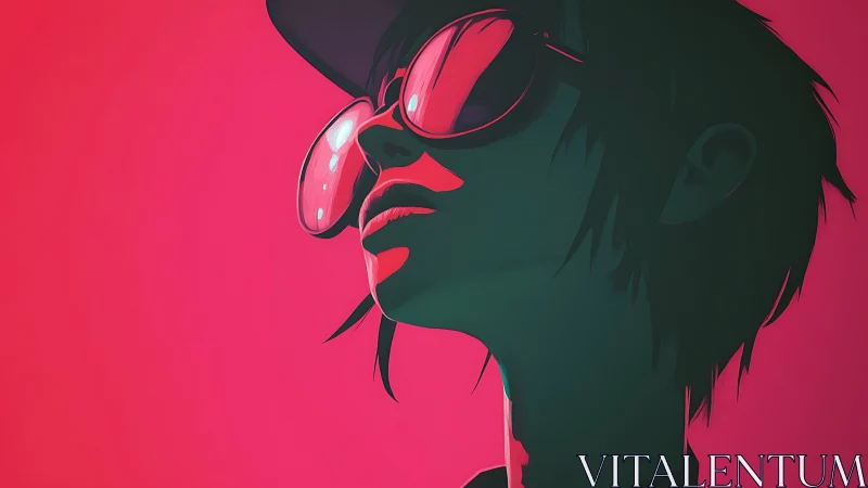 Side profile portrait in neon pink light with glasses.