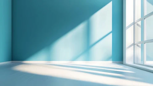 Sunlit turquoise room captures calm minimalist interior mood