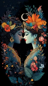 Celestial Mirror: Twin Faces in Blooming Night.