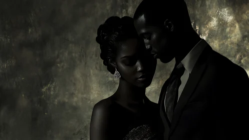 Formal portrait study of two figures in dramatic low-key lighting