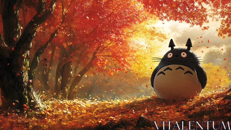 Autumn forest character vignette in warm digital painting style.