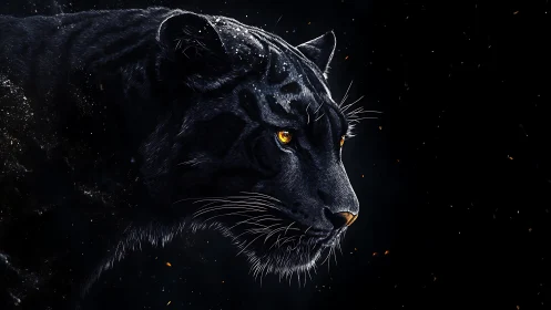 Starlit shadow panther prowling through cosmic embers.