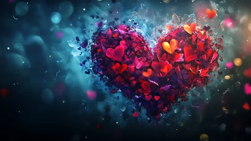 Shattering Heart Form Explodes in Neon Brilliance.