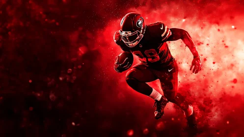 Crimson storm of gridiron speed slices through burning red space