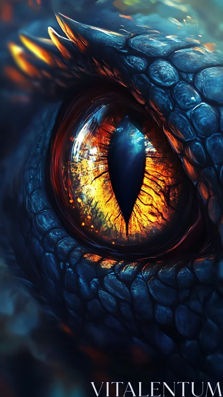 Close-up reptilian eye with scaled blue skin texture.