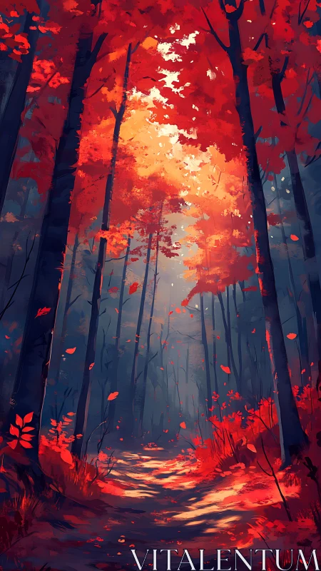 Autumnal Forest Path: Radiant Canopy with Luminous Central Axis