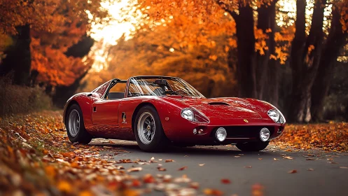 Crimson classic prowls an amber tunnel of autumn fire.