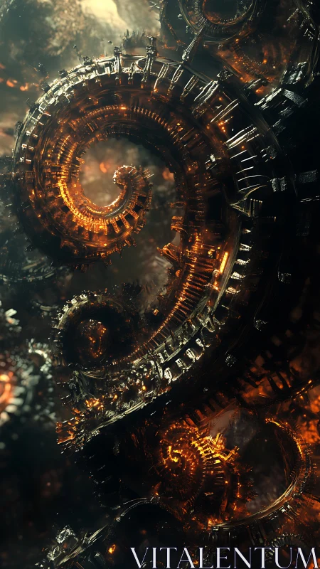 Glowing clockwork spirals invite you into a molten dream.