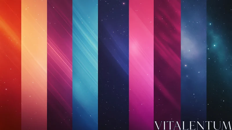 Striped cosmic gradient bands with glowing starfield overlay.