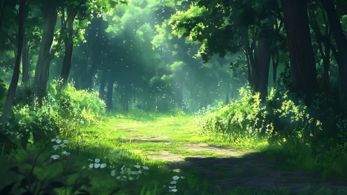 Forest Cathedral: Atmospheric Digital Rendering with Ethereal Light.