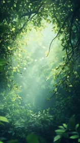 Verdant Canopy Illuminated: Sunlight Filtering Through Layered Foliage.