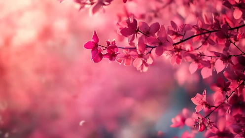 Pink blossoms glow against soft blurred bokeh background