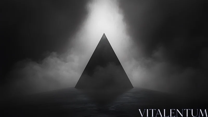 Monolithic triangular prism in volumetric backlit fog field.
