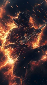 Flaming guitarist carves molten riffs through stormlit void