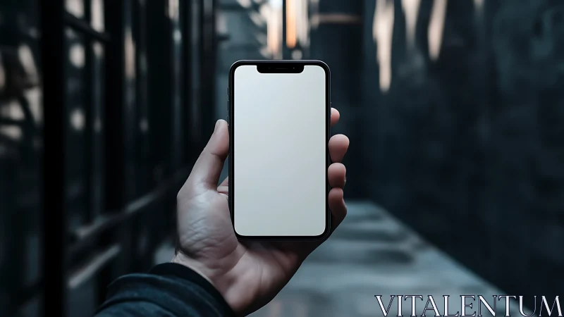 Hand Holding Smartphone with Blank Display.