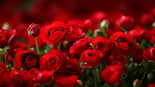 A Passionate Garden: Radiant Red Roses in Full Bloom.