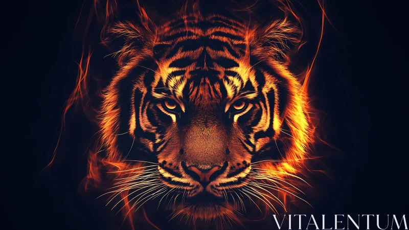 Fiery digital tiger portrait with glowing orange highlights.