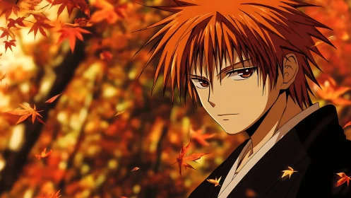 Autumn-toned anime portrait shows sharp cel-shading and bokeh depth