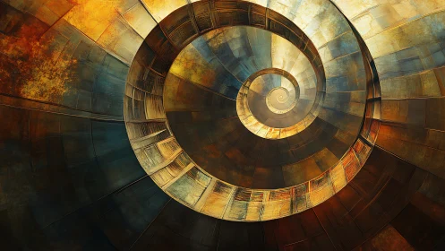 Logarithmic spiral tunnel renders metallic panels with textured light